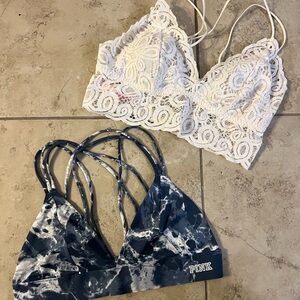 Victoria's Secret PINK White Lace Bralette & Blue Tie Dye Bralette Size Large